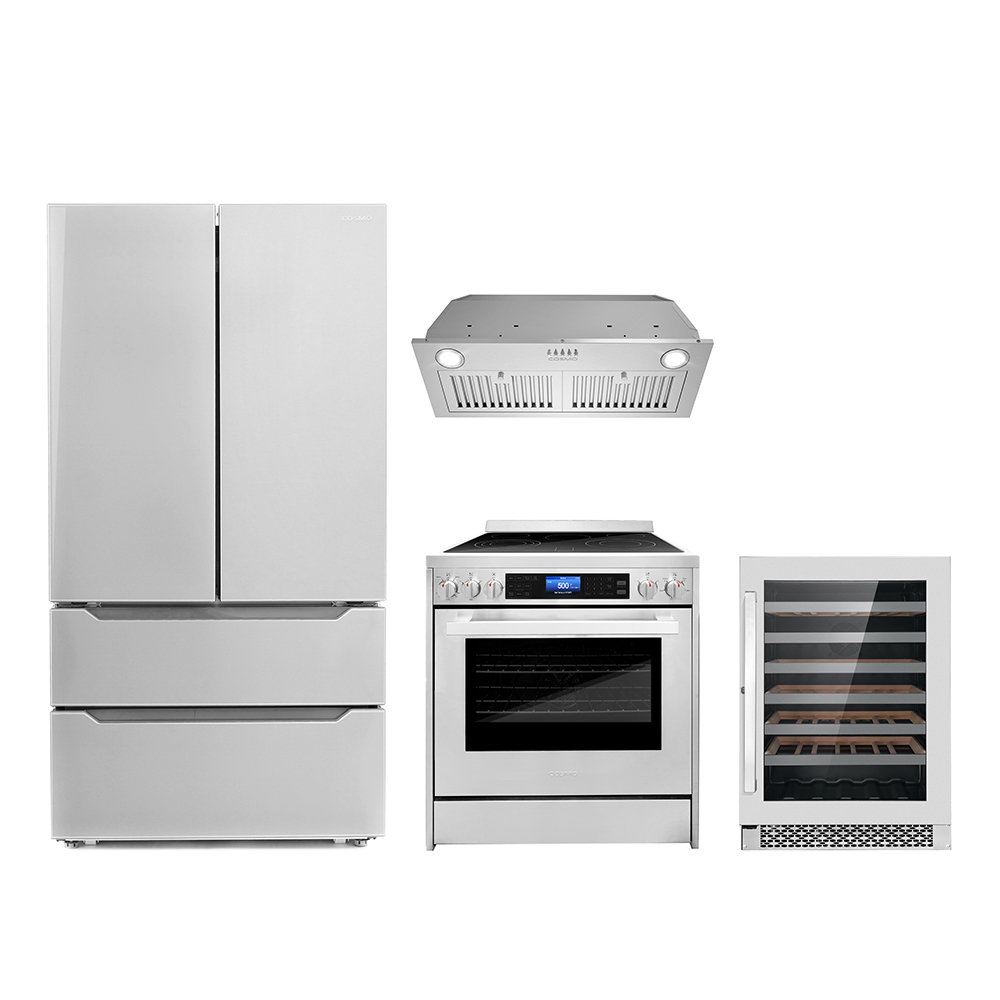 Cosmo 4 Piece Kitchen Appliance Package with French Door Refrigerator