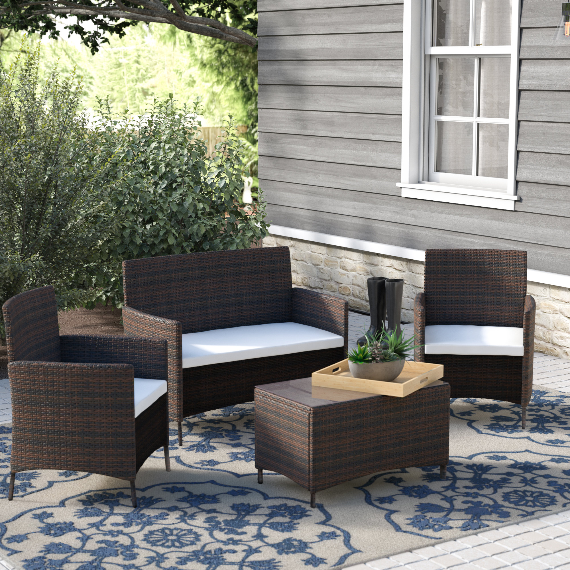Merax 4 Piece Rattan Deep Sofa Seating Group With Cushion Reviews Merax 4 Piece Rattan Deep Sofa Seating Group With Cushion Reviews Wayfair