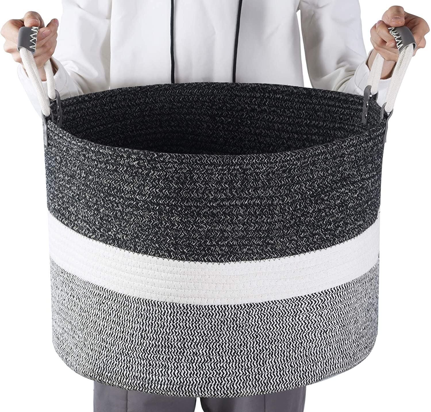 Latitude Run Large Woven Cotton Rope Storage Basket Laundry Basket Hamper Baby Bin With Handles Blanket Holder Basket Nursery Basket For Pet Toys Clothes Towels Decorative Basket For Living Room Wayfair