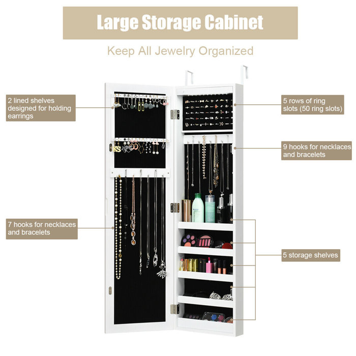 Latitude Run Annice Over The Door Jewellery Armoire With Mirror
