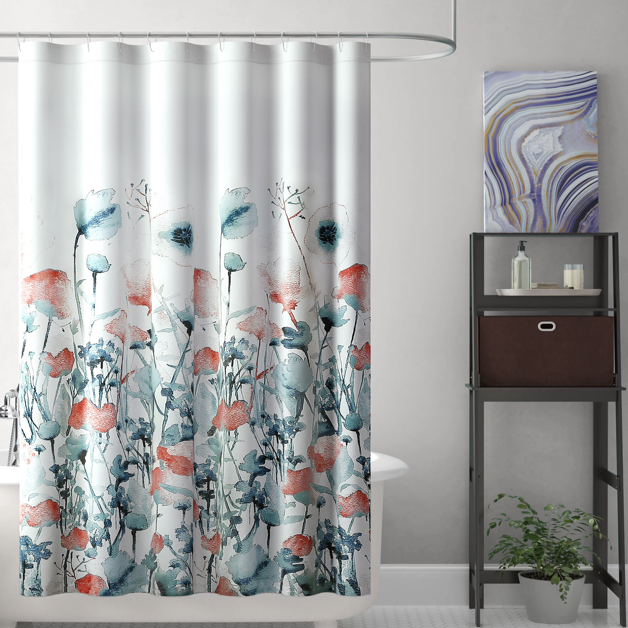 Pink CAROMIO Bathroom Curtain Shower 72 x 72 Inches Long Rustic Flower Shower Curtains for Bathtub Fabric Floral Waterproof Curtain 