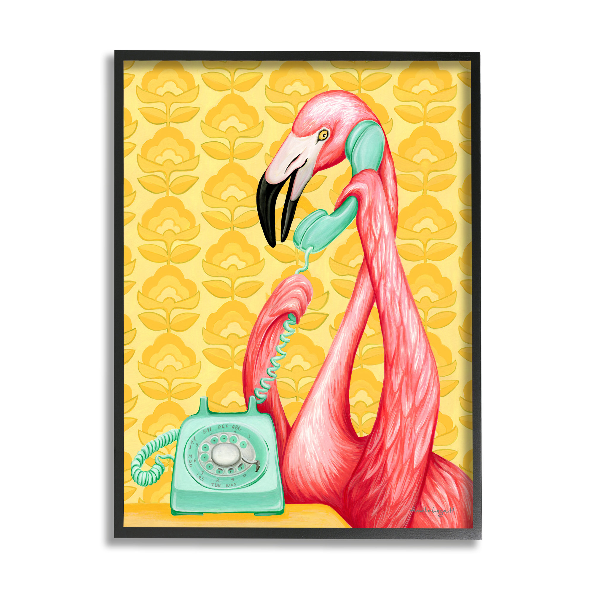 Stupell Industries Flamingo Calling Dial Telephone Groovy Flowers ...