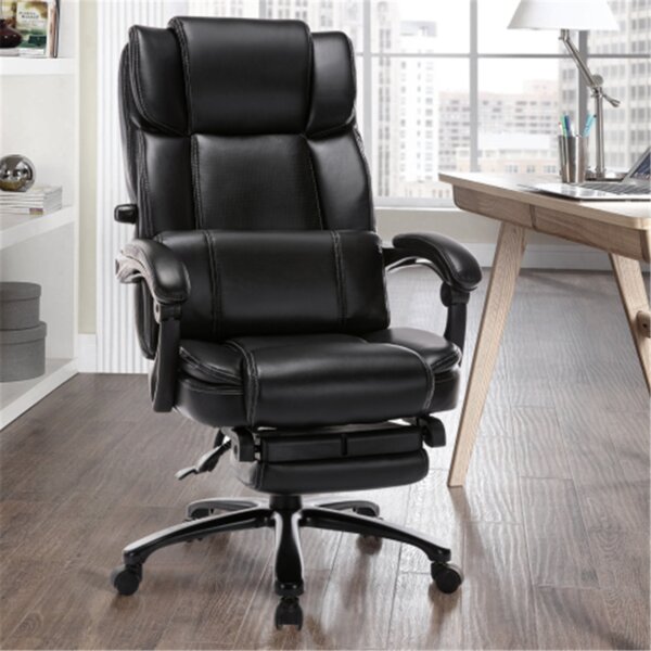 Black Executive High Back Leather Recliner Office Chair Desk Armchair Footrest 