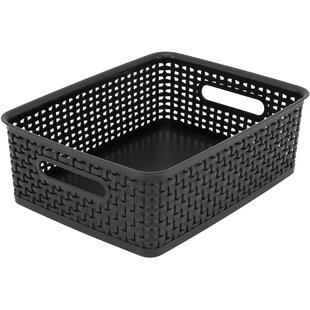 Black 20 7/8L x 12 3/4W x 4H Plastic Wicker Storage Basket 