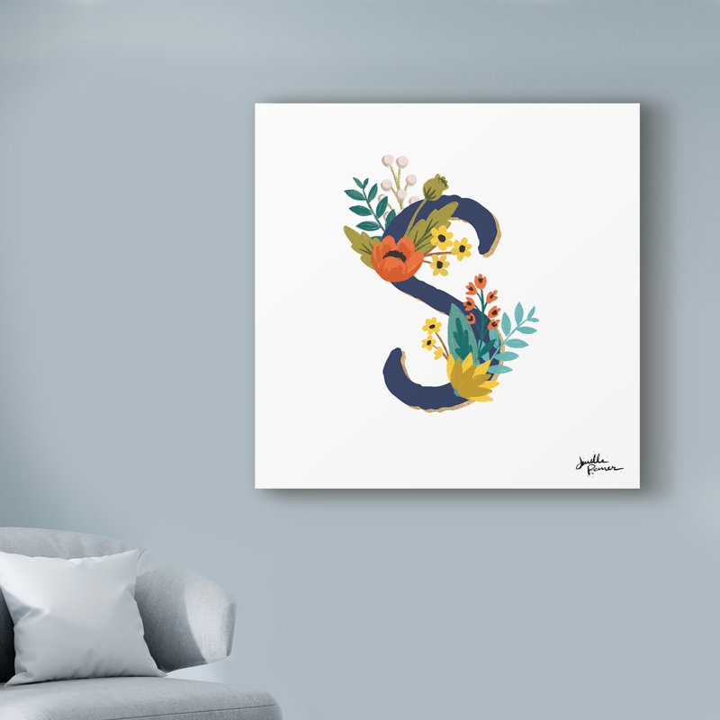 East Urban Home Romantic Luxe Monogram S Navy Acrylic Painting