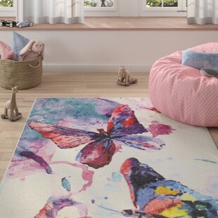 MoonTour Butterfly Animal Flower Floral Area Rugs for Living Room Non-Slip Washable Decor Mat Soft Floor Carpet Extra Large 5x7 Feet 
