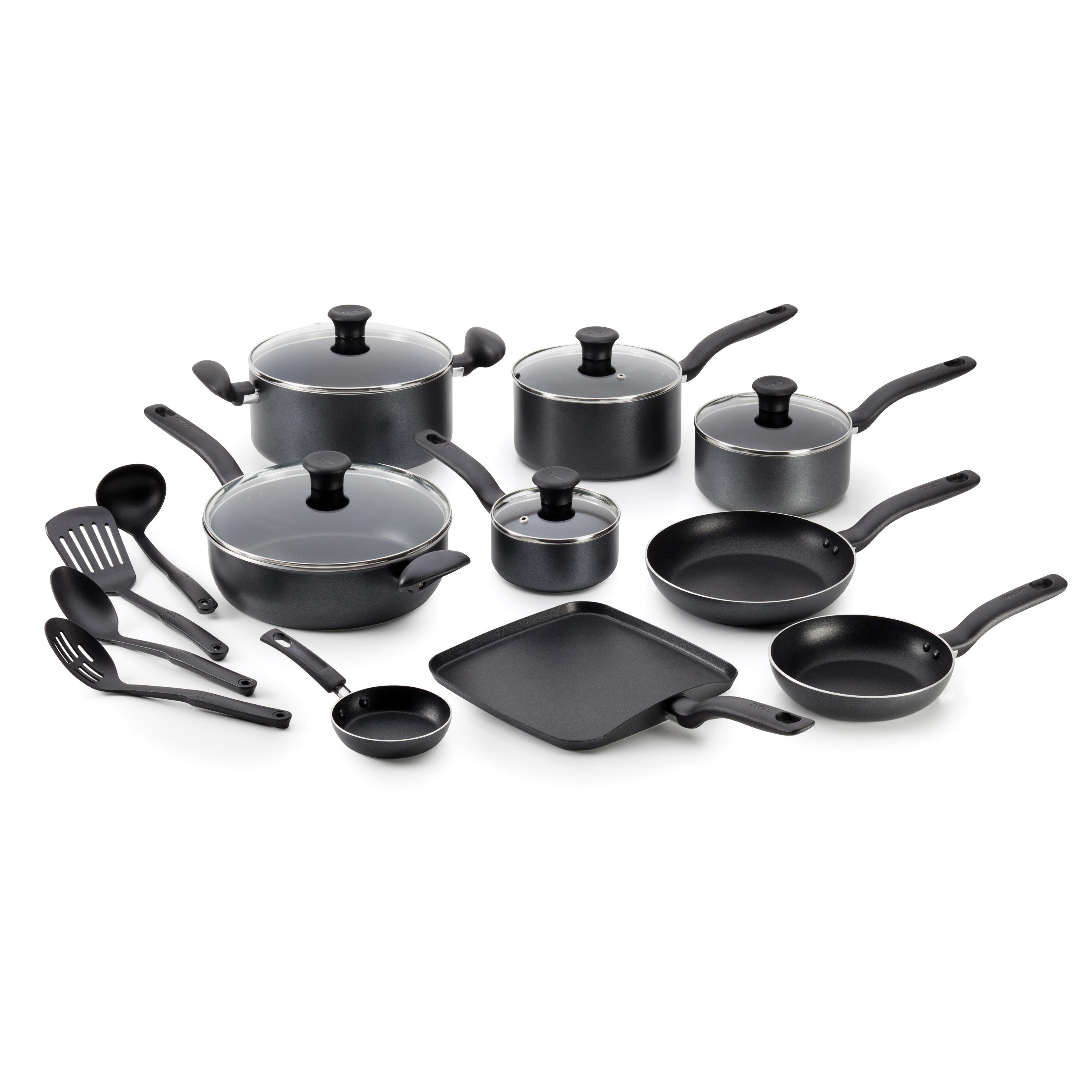 T Fal Initiatives 18 Piece Aluminum Non Stick Cookware Set Reviews Wayfair