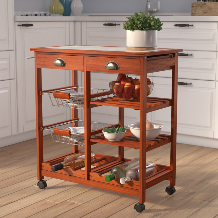 Winston Porter Kitchen Cart With Tile Top Reviews Wayfair Ca Kitchen Cart With Tile Top