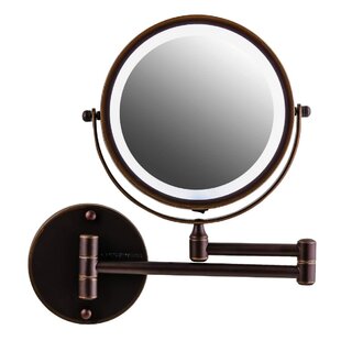 xjm Bathroom Shaving Mirror Wall Mounted USB Charge Makeup Mirror With LED Lights and 1x/3x Magnification Vanity Mirror Extendable Arm Built-in Lithium Battery Square Black 