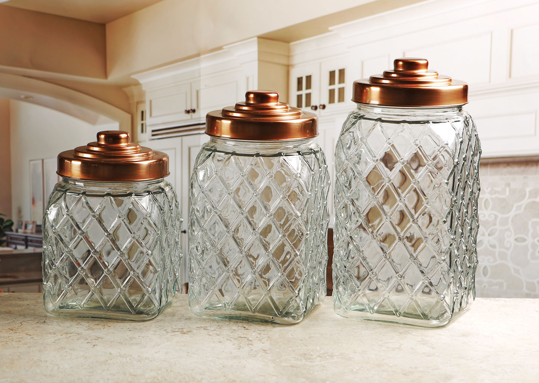 Copper Kitchen Canisters - Vintage Canister Set -Coffee, Tea, Flour Jars -  Diner Style Kitchen Jar Storage Containers