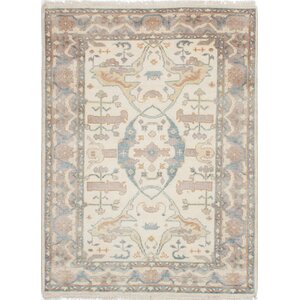 One-of-a-Kind Li Traditional Hand Knotted Rectangle Wool Cream Area Rug
