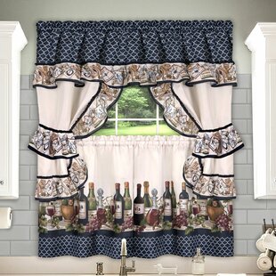 Wine Glass Bottle French Grape fruit vine burgundy chef country kitchen fabric window treatment curtain Valance 