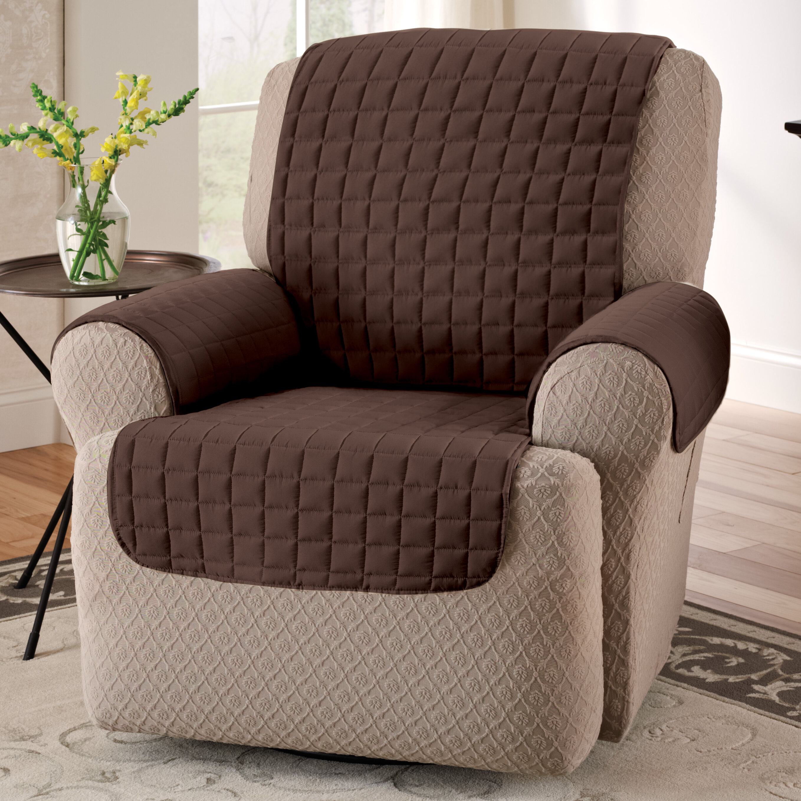 1-Piece Form Fit Stretch Furniture Protector Recliner Chair Cover Сappuccino Microfibra Collection Soft Polyester Fabric Slipcover Recliner Recliner Slipcover 