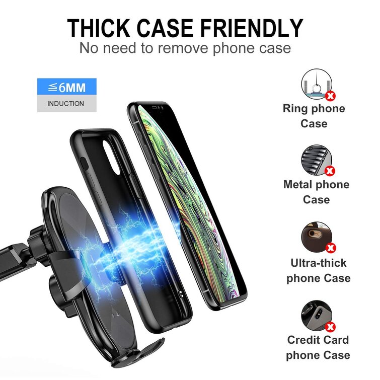 Fast Wireless Car Charger with Air Vent Phone Holder 10W for Galaxy S10 S9/S9+/S8/S8+/LG G7 Qi Certified 7.5W Compatible iPhone XR/XS Max/XS/X/8/8 Plus and 5W for All Qi-Enabled Phones 