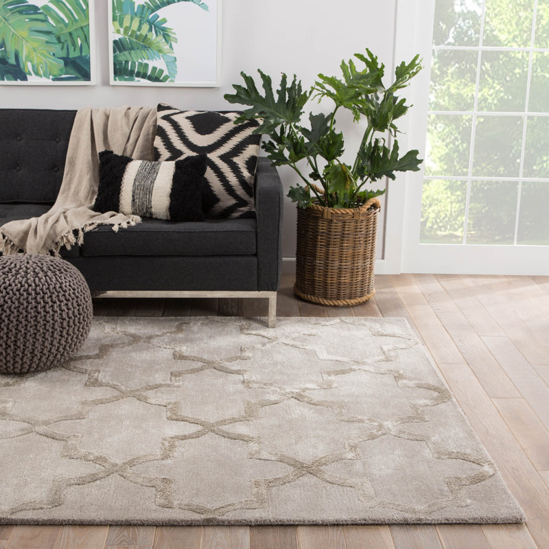 Avery Geometric Handmade Tufted Wool Gray Beige Area Rug Set