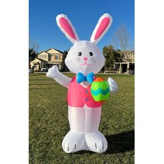 Northlight Inflatable Lighted Easter Bunny with Push Cart Yard Art Decoration 4 Multicolored 