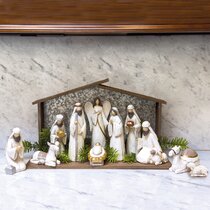 Charming Sculpted Figures with Creche for Arranging 11.5 Inches TenWaterloo Set of 12 Christmas Nativity Figurines with Creche