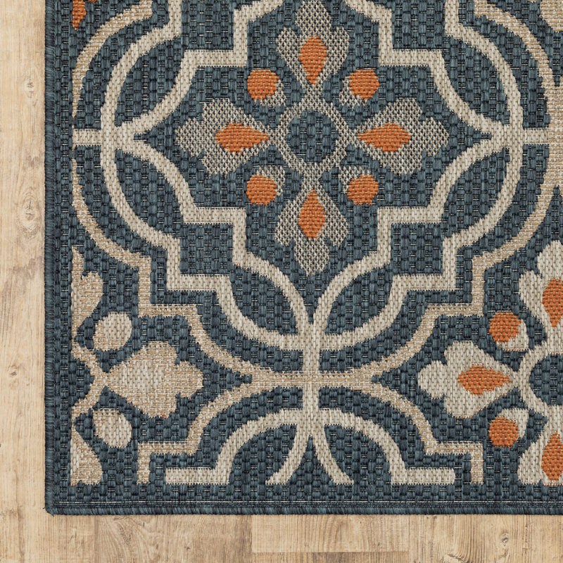 World Menagerie Berryville Medallion Lattice Navy Blue Orange Indoor Outdoor Area Rug Reviews Wayfair