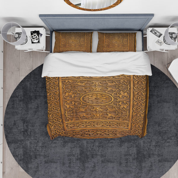 East Urban Home Designart Old Carved Wooden Door Duvet Cover Set Wayfair