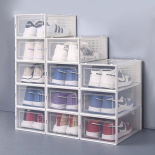 5x 33cm LADIES SHOE STORAGE BOXES CLEAR PLASTIC STACKABL TOY CONTAINER ORGANISER 