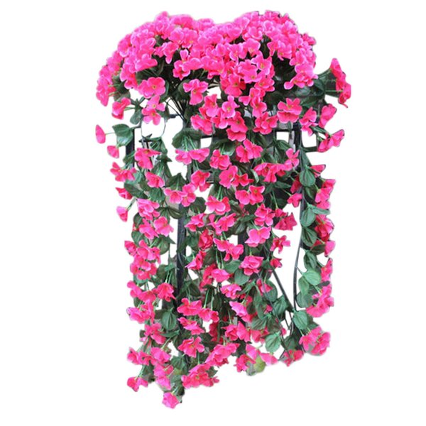 Artificial Fake Violet Orchid Flower Hanging Wall Rattan Basket Decor Outdoor Us