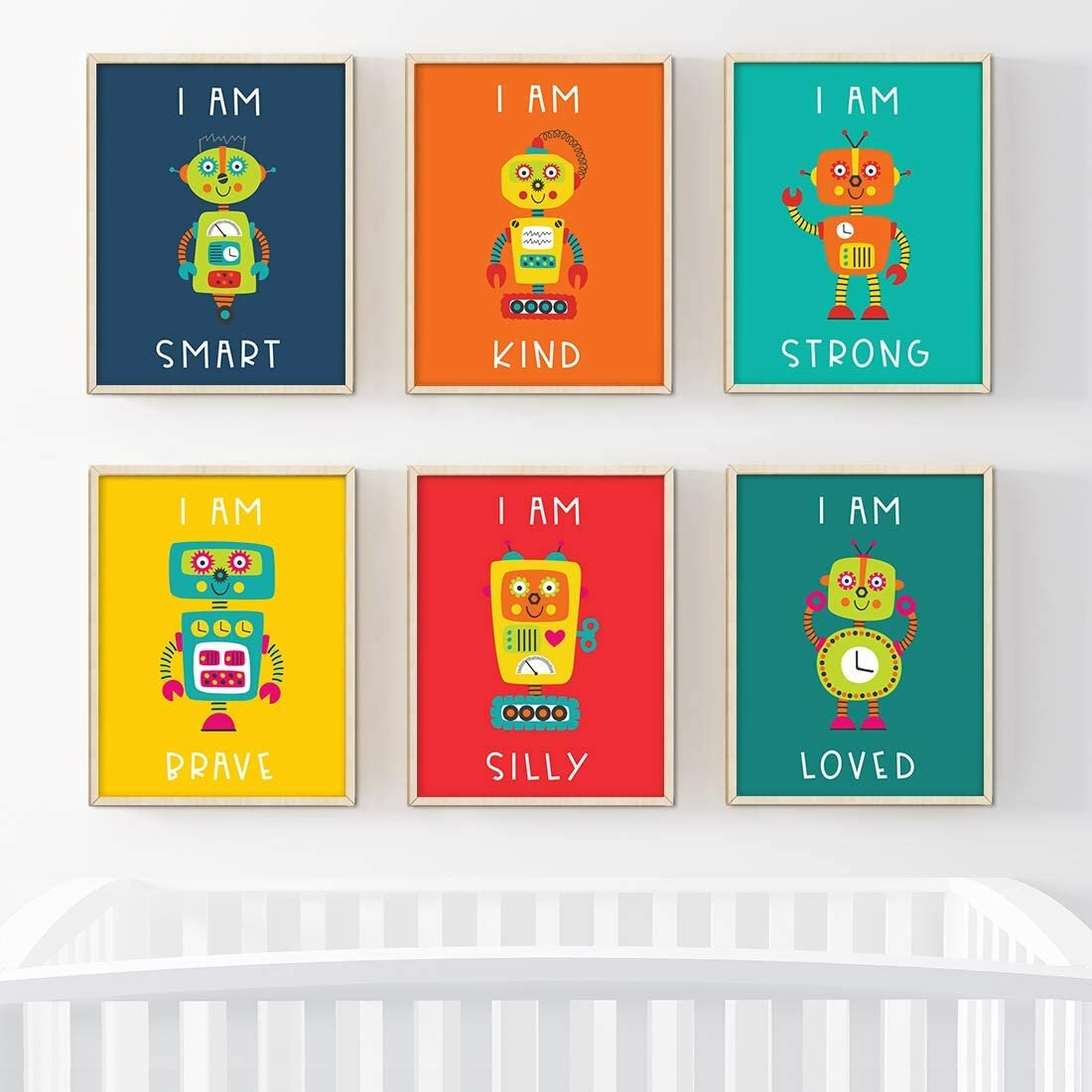 Zoomie Kids Nursery Nerdy Geeky Room Wall Art Bright Colourful Robots With Gears I Am Smart Kind Strong Brave Silly Loved Wayfair Ca