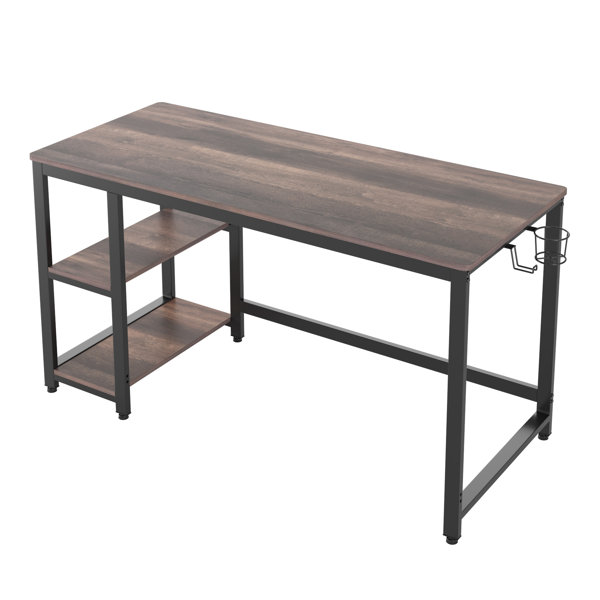 17 Stories 55 Industrial Computer Writing Desk For Home Office Work Wood Laptop Study Desk With 2 Side Storage Shelves Simple Large Pc Workstation Gaming Table With Sturdy Metal Frame Rustic Brown