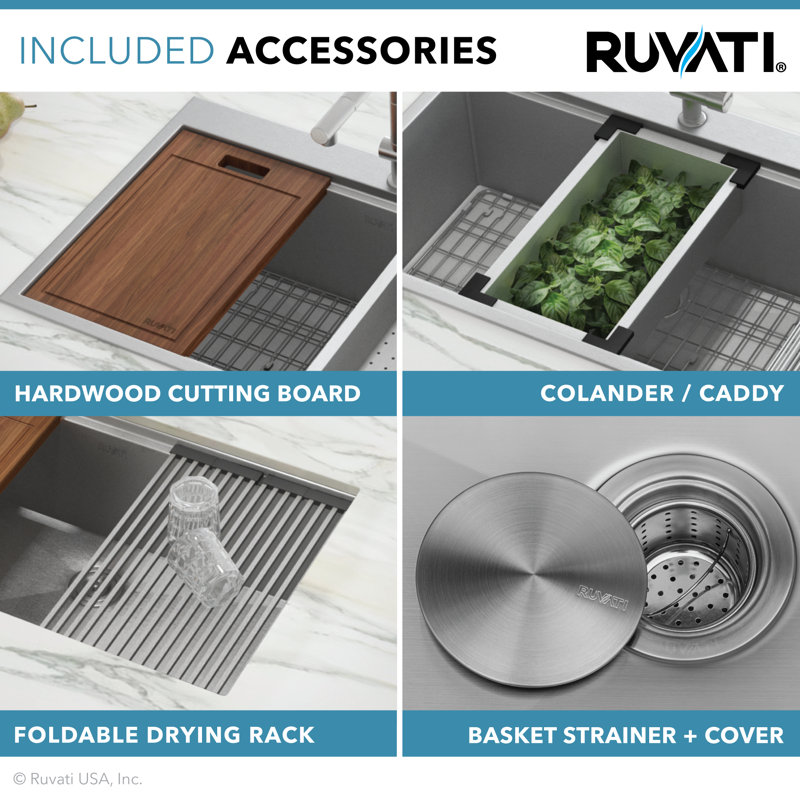 Ruvati Siena 33 L X 22 W Double Basin Drop In Kitchen Sink With Basket Strainer Reviews Wayfair