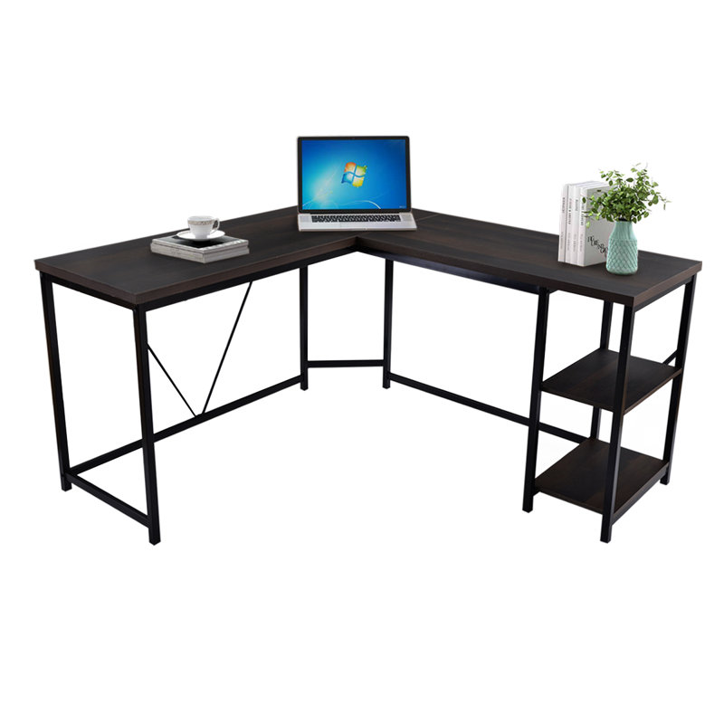 17 Stories Office Desk L Shaped Computer Desk With 2 Tier Storage Shelves For Home Office Walnut Wayfair