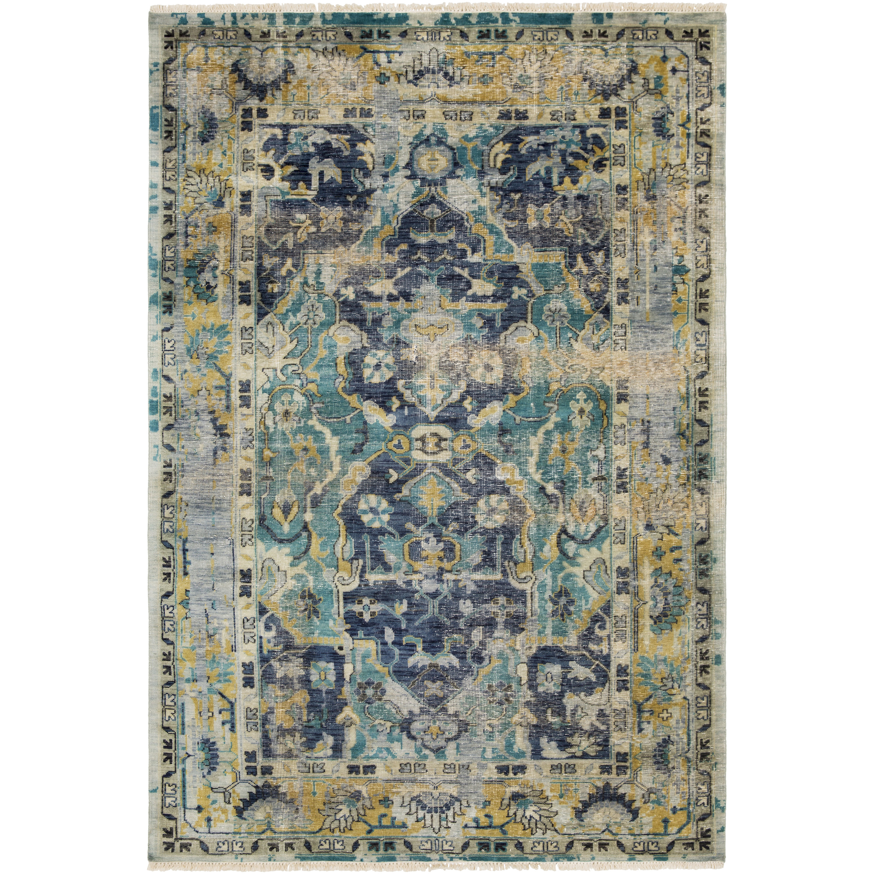 Surya Allmodern Festival Hand Knotted Navy Teal Area Rug