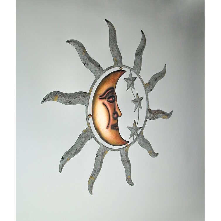21" Metal Sun Moon Stars Celestial Wall Art Sculpture Indoor/Outdoor Patio Decor 