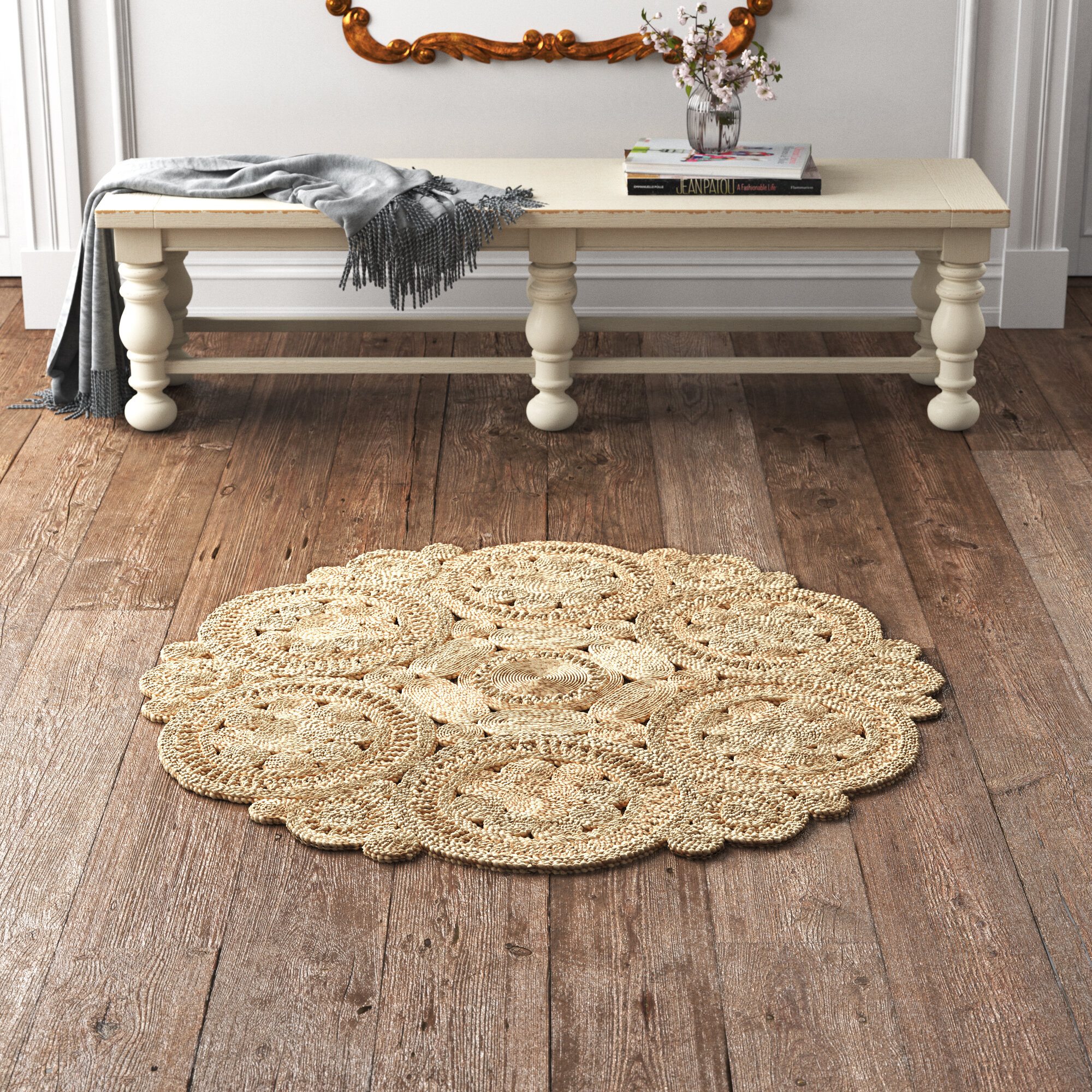 Natural Bohemian Braided Handmade Jute Round Floor Home Decor Carpet 3 Feet Rugs 