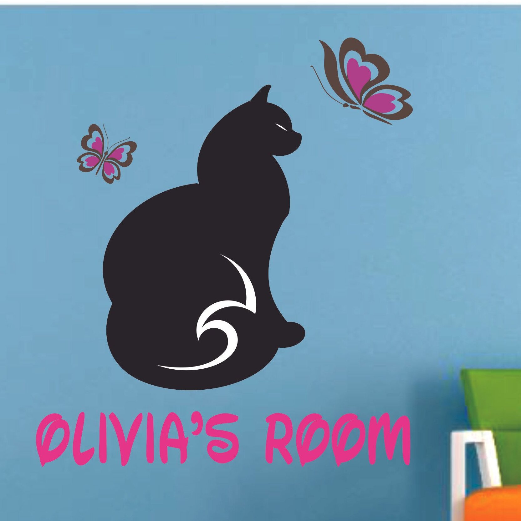 Design With Vinyl Cat Cats Butterfly Animals Cartoon Customized Wall Decal Custom Personalized Name Baby Girls Boys Kids Room Decor Wall Stickers 30x27 Inch Wayfair