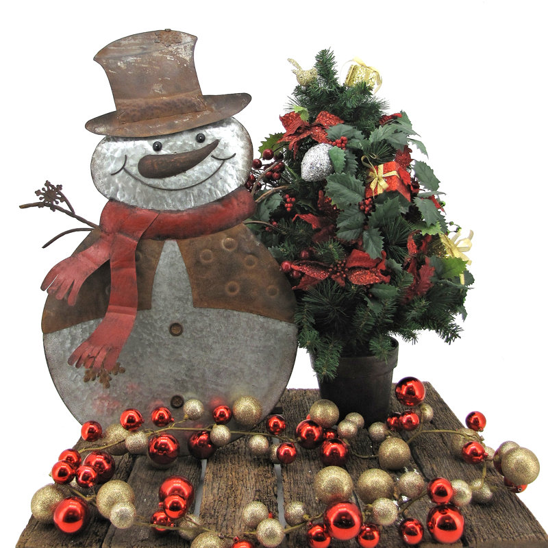 The Holiday Aisle 3 Piece Set Of Flat Galvanized Snowmen With Top