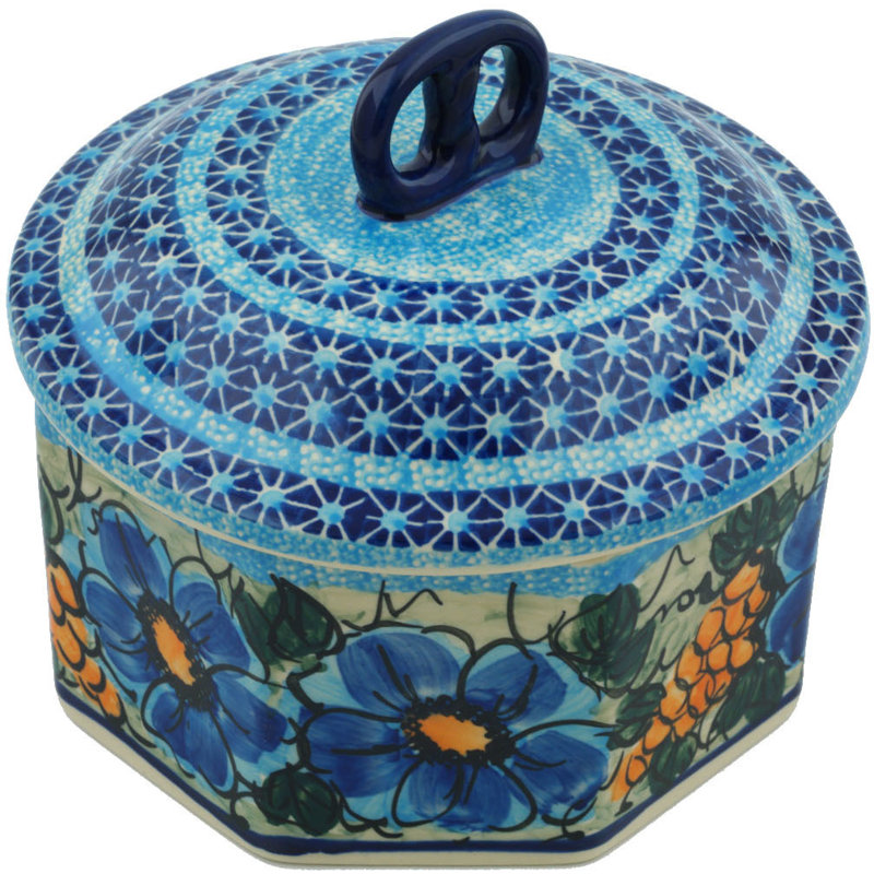 Polmedia Polish Pottery Corn In The Blue With Lid Kitchen Canister