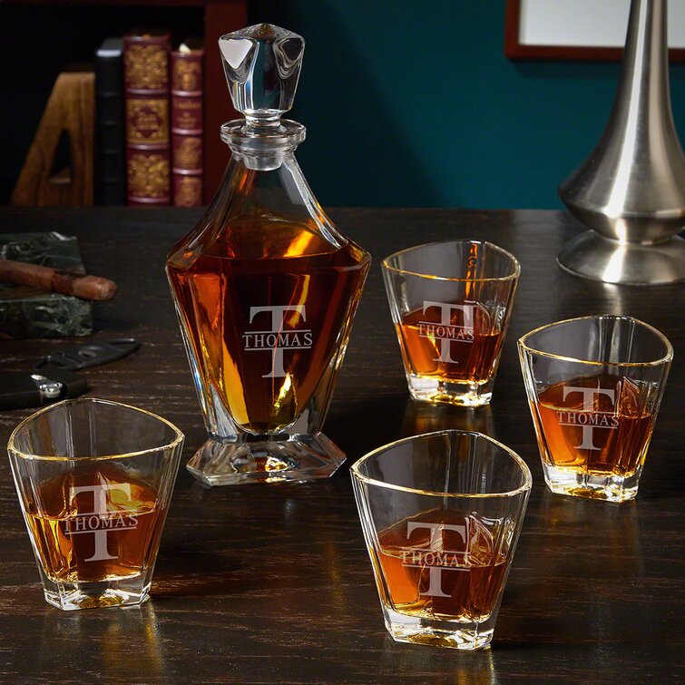 Triangle Shape Custom Engraved for Free Triangle Decanter and 4 Glasses Personalized Scotch Whiskey Bourbon Glass 23 oz Decanter and Glasses Gift Set
