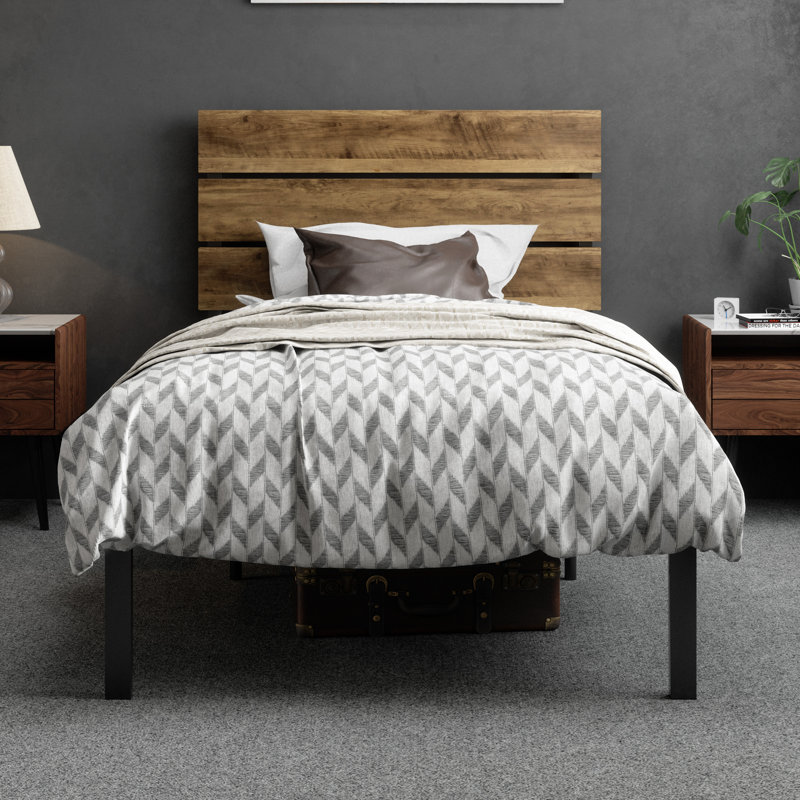 Paloma Wood And Metal Bed Frame With Headboard Size: Twin, Color: Dark Walnut