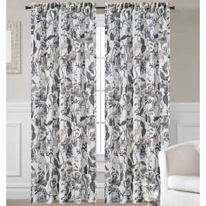 Flora Nature/Floral Sheer Rod Pocket Curtain Panels (Set of 2)
