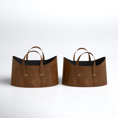 Leather Handmade Box Style Single Slot Magazine Holder with Detail Stitching and Curved Handles