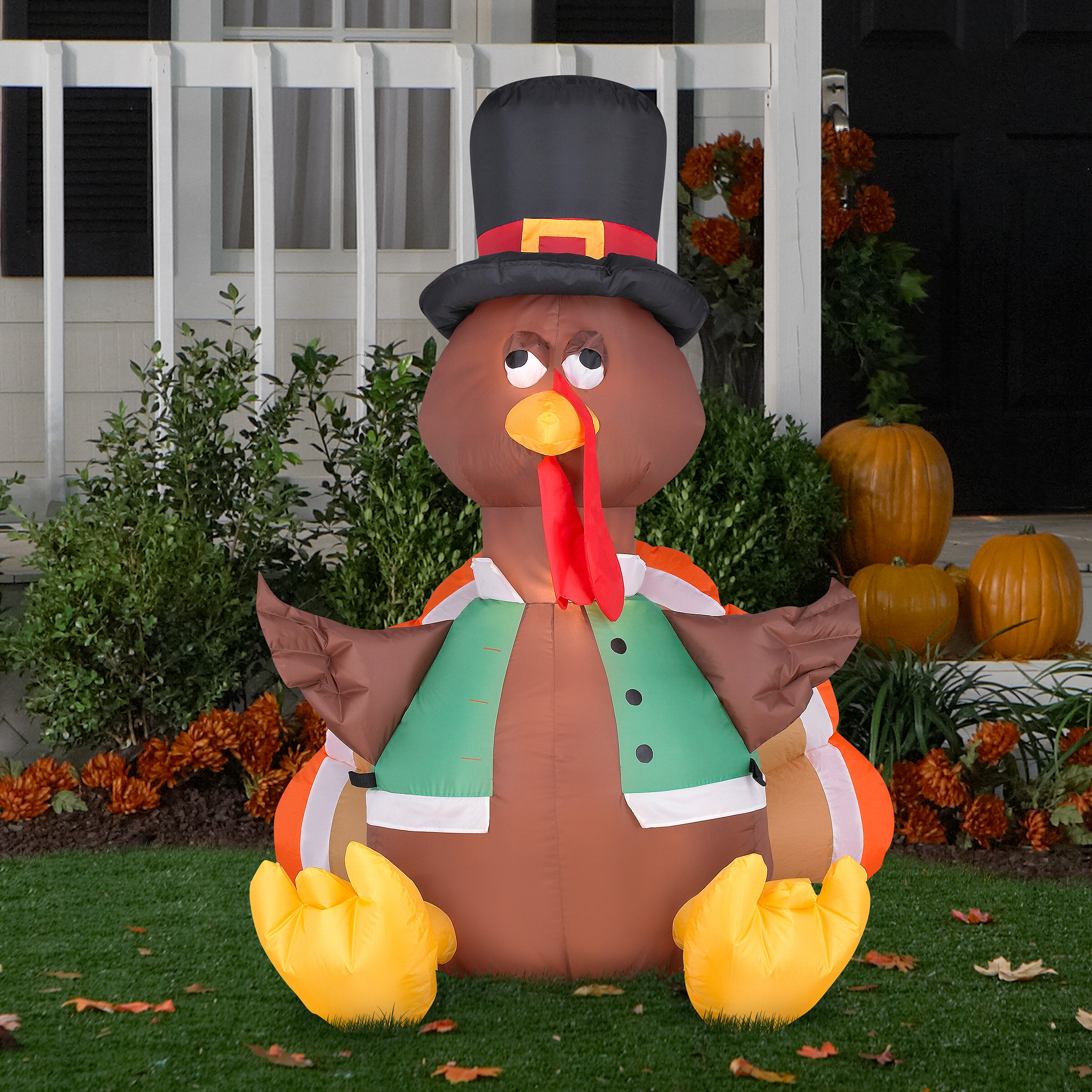Gemmy Inflateables Holiday G08 26396 Air Blown Outdoor Happy Turkey Decor 