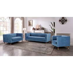 Everly Quinn Louis Valvet 3 Piece Standard Living Room Set | Wayfair