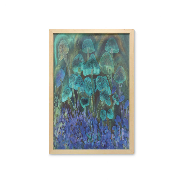 East Urban Home Ambesonne Psychedelic Wall Art With Frame Unusual Speckled Fluorescent Mushrooms Dreamy Fantasy Graphic Printed Fabric Poster For Bathroom Living Room Dorms 23 X 35 Blue Violet And Slate Wayfair