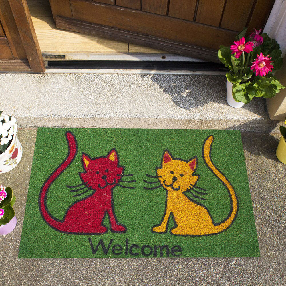 DOOR MATS CAT DOOR MAT KITTEN WITH SPRING FLOWERS DOORMAT CAT WELCOME MAT 