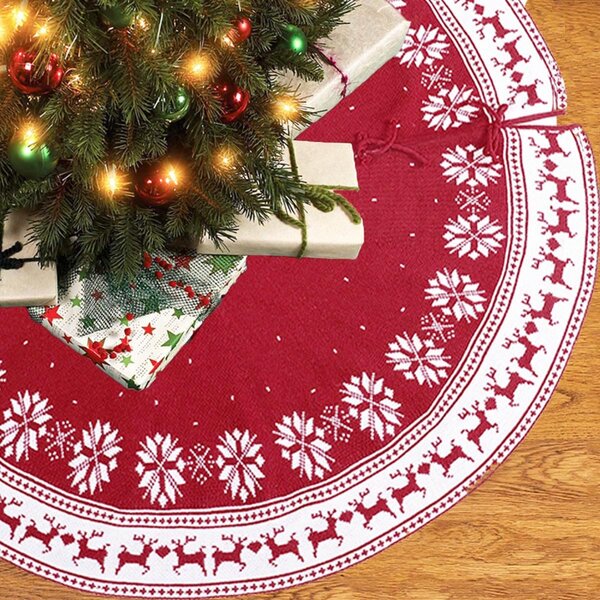 18" Mini Christmas Tree Skirt Knit with Poms Red New