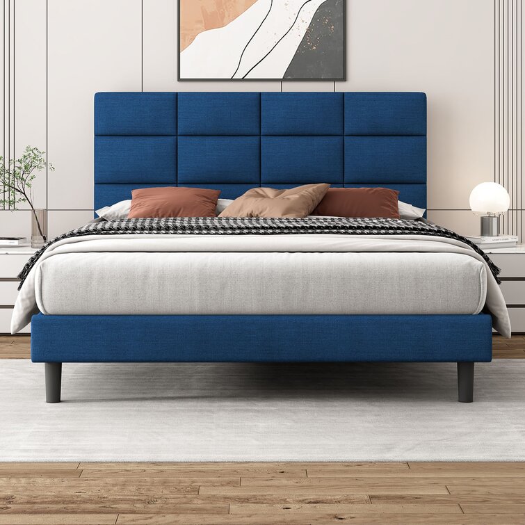 UPHOLSTERED HEADBOARD NAVY LINEN FOR FULL QUEEN Bed Sturdy Bedroom Furniture NEW 