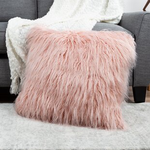 2 X Soft Mongolian Faux Fur Suede Blush Pink Fluffy Cushion Covers 17" 