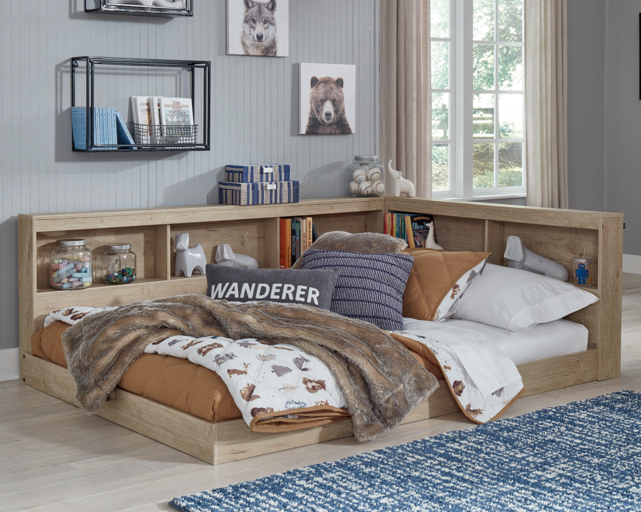 Teddy Full Platform Bed With Bookcase By Sand Stable 