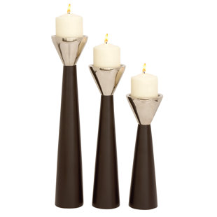 Modern Candlestick Candle Holders Allmodern 3 Piece Wood Candlestick Set