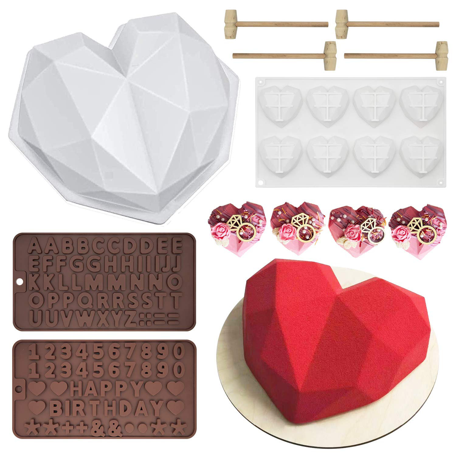 Candy & Chocolate Molds 2 Pieces Diamond Heart Shape Mousse Cake Mold Trays 2... 