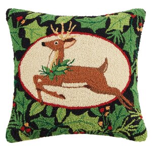 Deer Woodland Hook Wool Throw Pillow